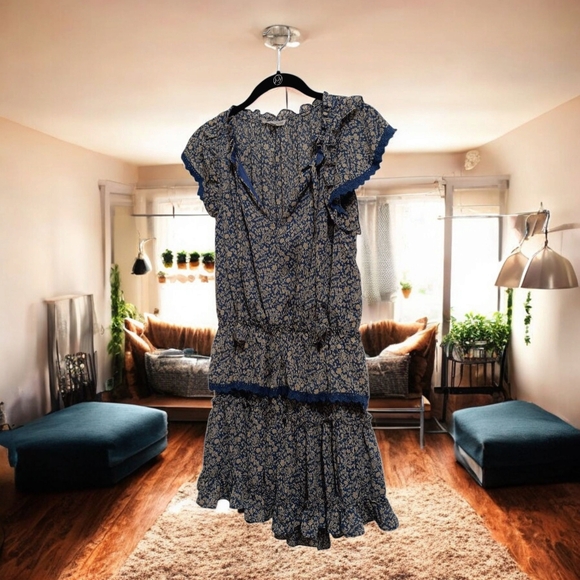 We're all Pretty Girls Blue & Cream Flutter Sleeve Mini Sundress - Picture 1 of 16